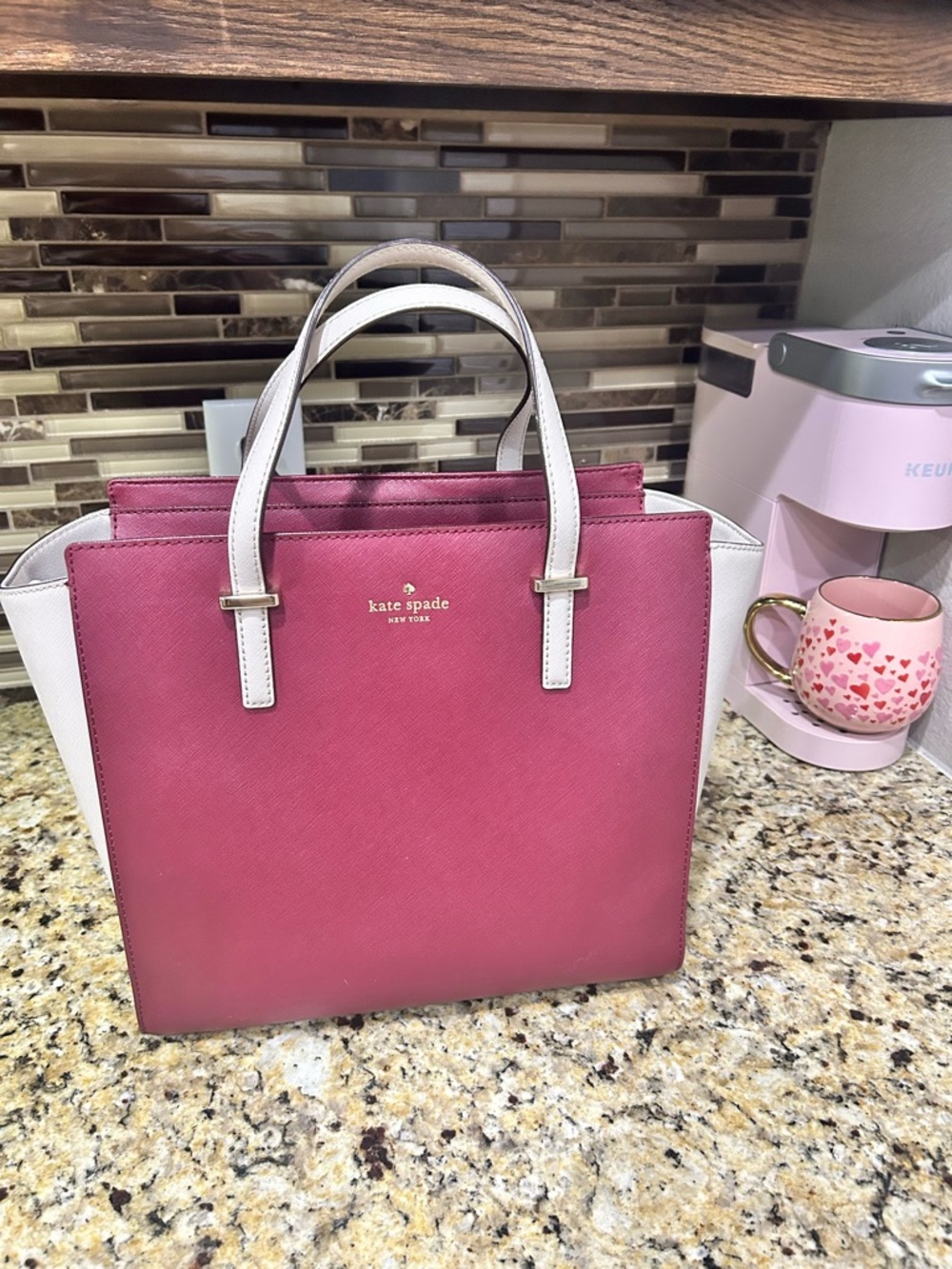 kate spade Two-Tone Raspberry and Cream Satchel Purse